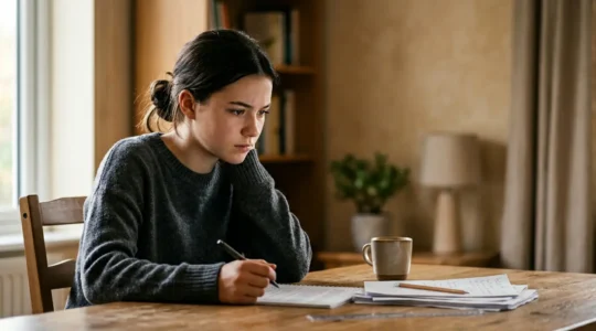 Estudiante viendo contenido educativo en casa con método de aula invertida