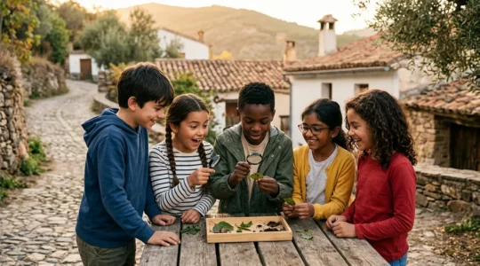 Niños aprendiendo mediante experiencias educativas fuera del entorno escolar tradicional