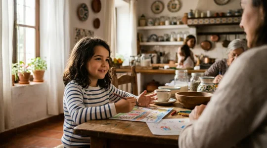Niño tímido participando en actividad de grupo mientras desarrolla habilidades de liderazgo de forma natural
