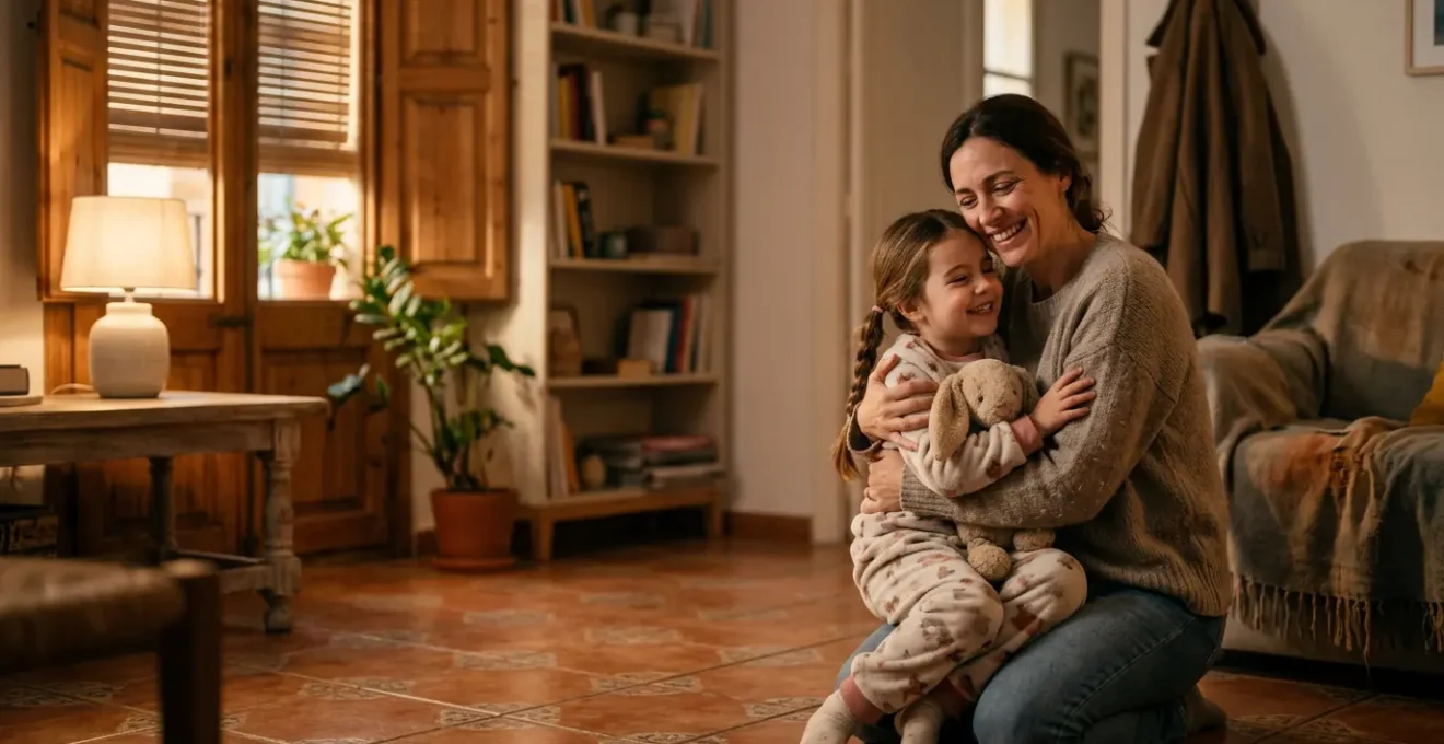 Escena familiar mostrando la organización de rutinas cuando los padres trabajan en turnos