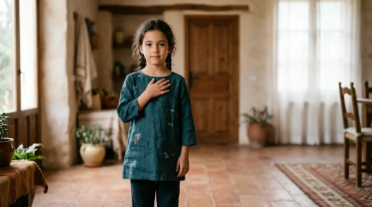 Niño pequeño en actitud de afirmación tranquila frente a situación cotidiana que requiere establecer límites personales