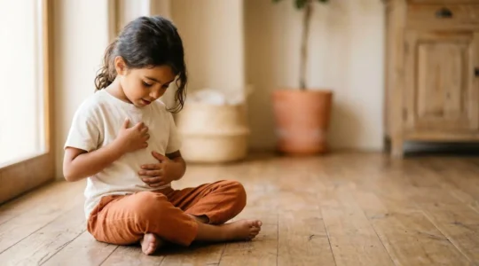 Niño curioso de seis años aprendiendo sobre su cuerpo de forma lúdica y educativa