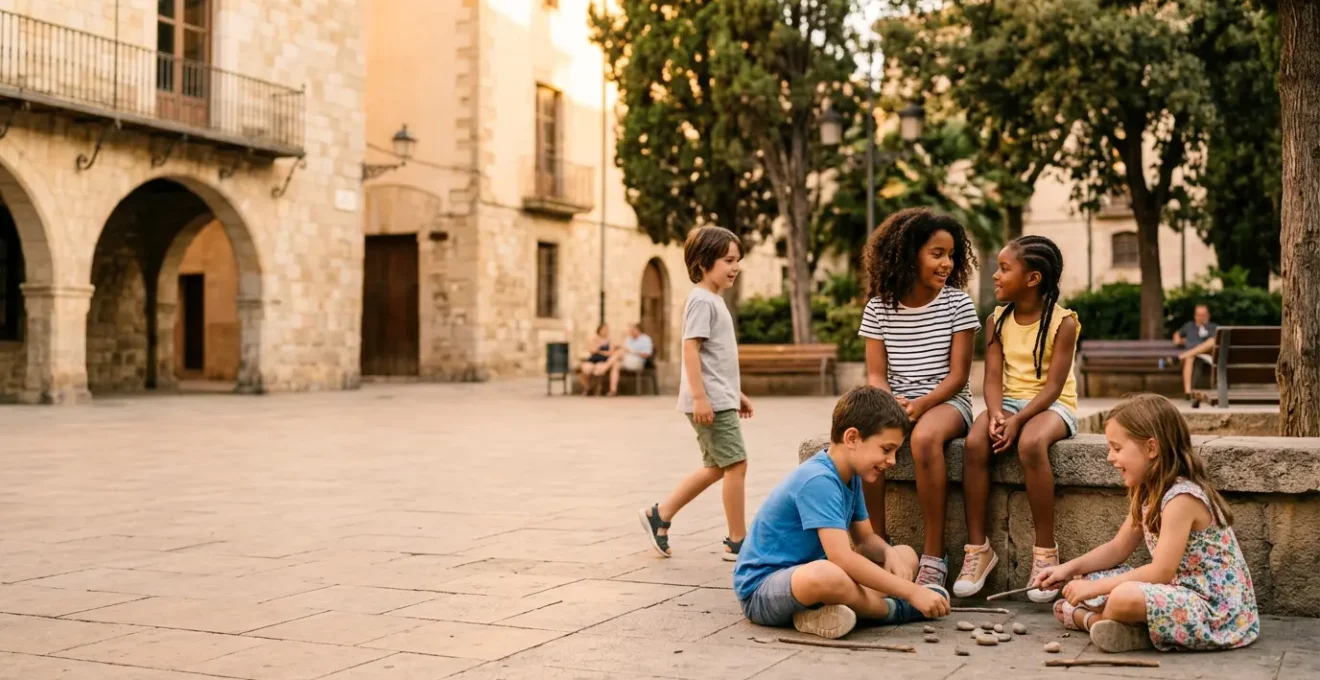 Niños interactuando en un parque español desarrollando habilidades sociales después del confinamiento