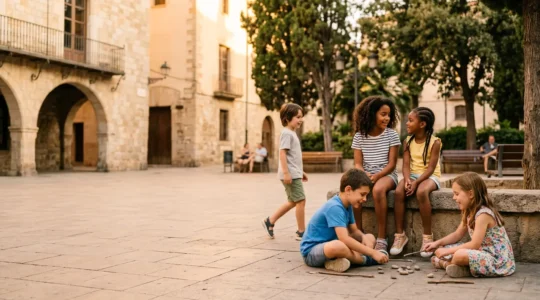 Niños interactuando en un parque español desarrollando habilidades sociales después del confinamiento