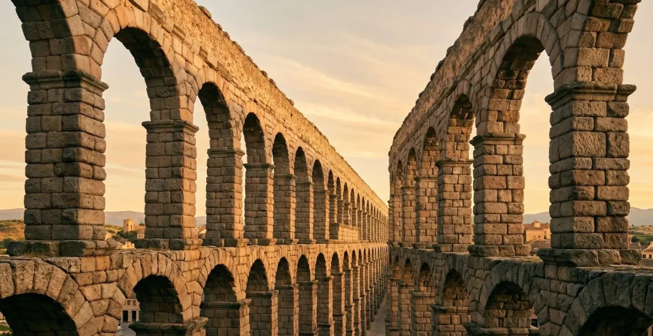 Vista detallada de una estructura arquitectónica con arcos que representa la columna vertebral sana