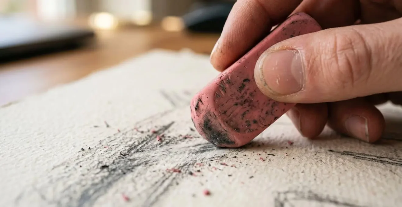 Concepto visual de borrador y proceso iterativo en el aprendizaje, mostrando mejora progresiva
