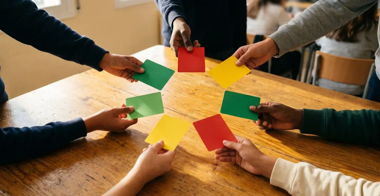 Ambiente de aula española con estrategia de feedback instantáneo visual mediante señales de color