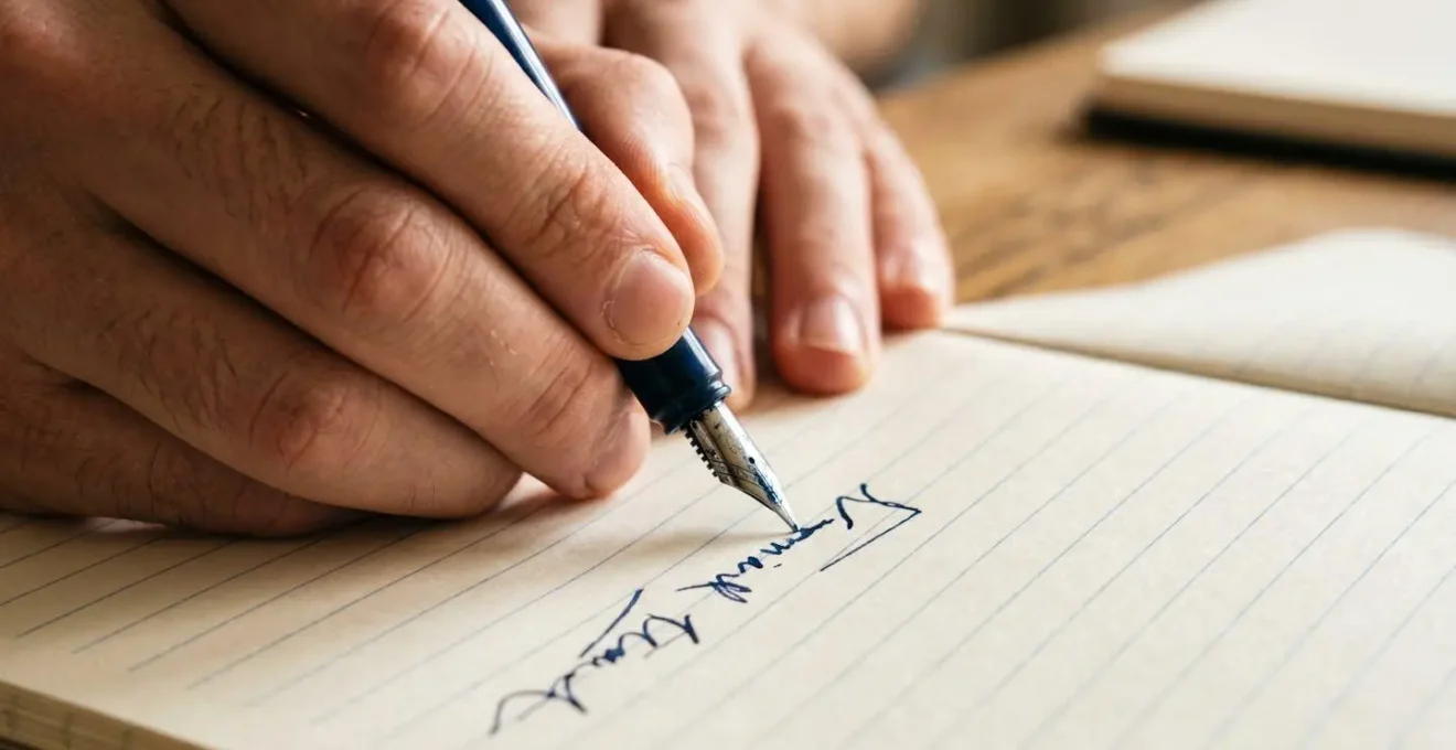 Manos de estudiante escribiendo en un diario personal con luz natural cálida