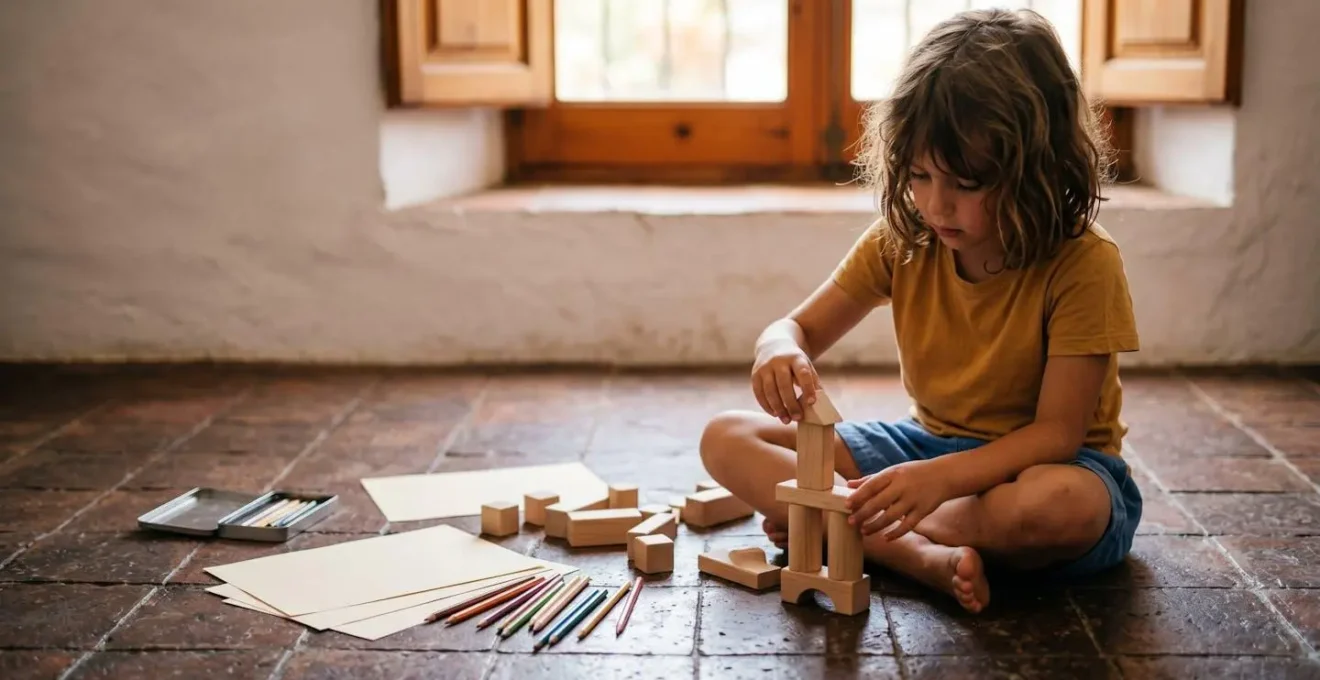 Niño en momento de juego libre y creatividad en casa