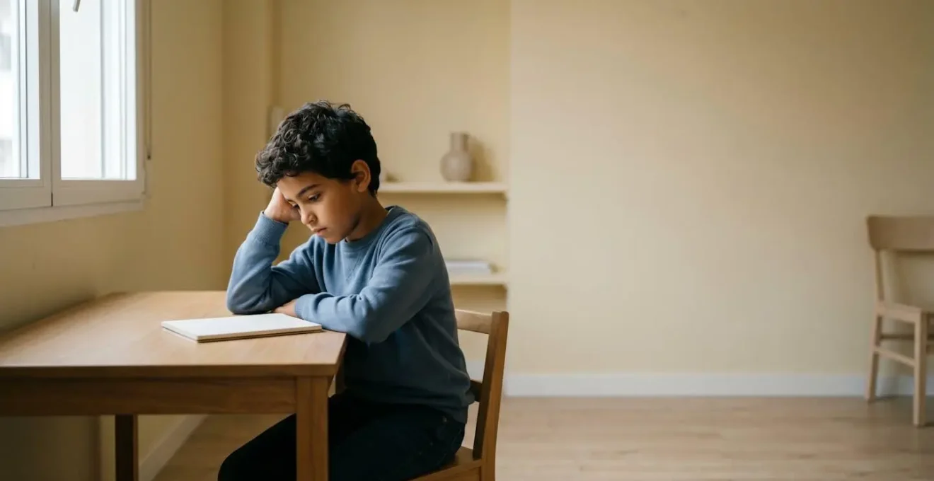 Niño bajo presión por etiquetas de inteligencia, mostrando carga emocional y miedo al fracaso