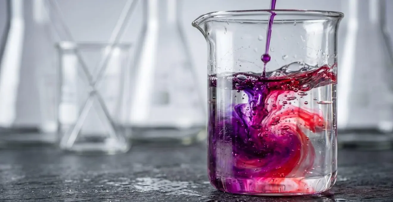 Reacción química con col lombarda mostrando cambio de color en diferentes niveles de pH